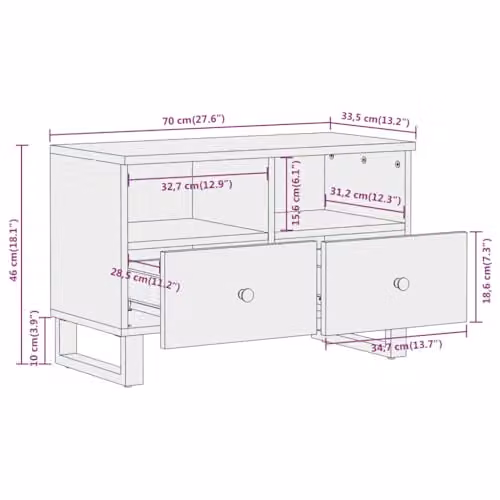vidaXL Modern Geometric TV Cabinet in Brown and Black Solid Mango Wood and Metal, W/D/H: 70 x 33.5 x 46 cm – 3