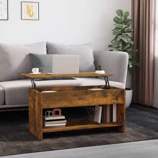 Berkfield Home Modern Rectangular Coffee Table in Smoked Oak Brown with Lift Mechanism, W/D/H: 102 x 50 x 52.5 cm – 1