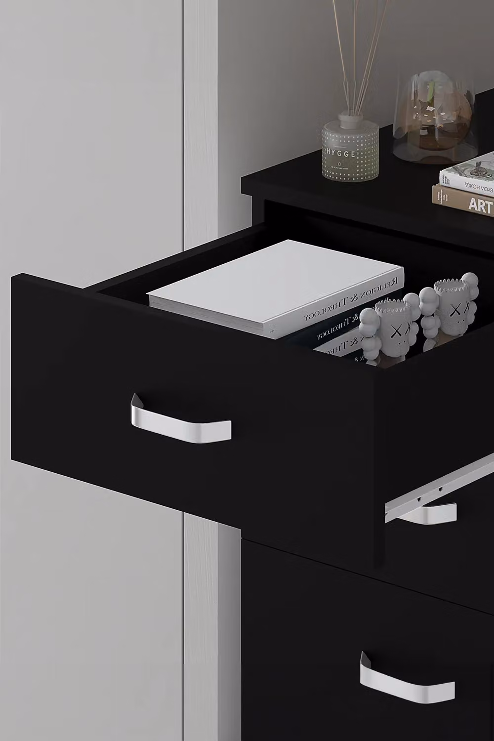 FWStyle 5 Drawer Tall Slim Space Saving Chest Of Drawers in Matt Black – 2
