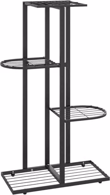 Berkfield Home 4-Floor Metal Flower Stand, Black, W/D/H: 43 x 22 x 76 cm