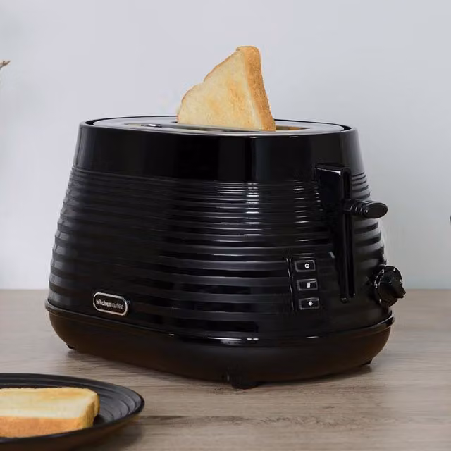 KitchenAid Nera Black 2 Slot Ribbed Plastic Toaster - Black