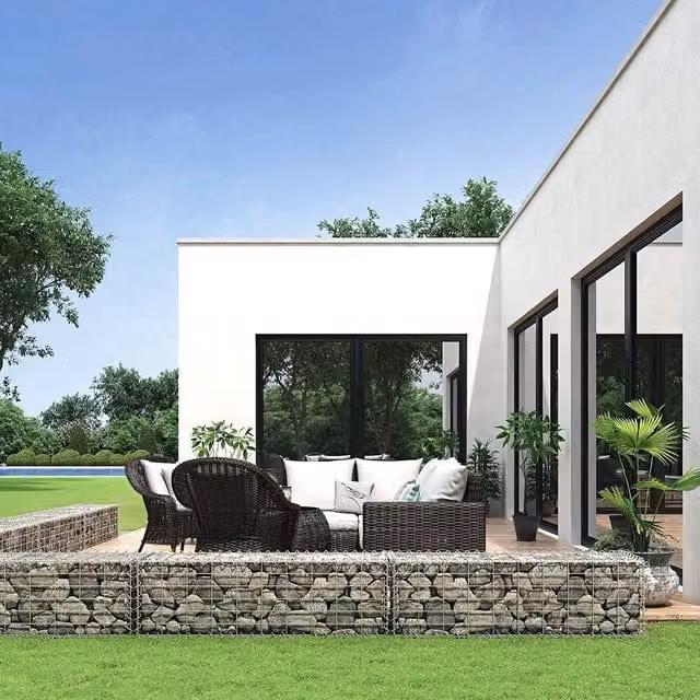 The Bazaarist Set of 3 Silver Galvanised Steel Gabion Baskets with Slim Garden Wire Stone Cages