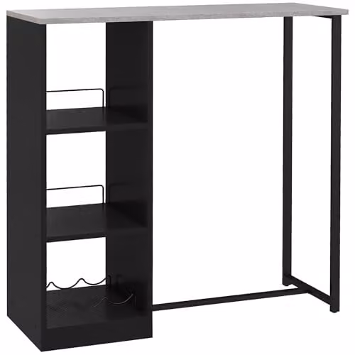 HOMCOM Modern Rectangular Marble Bar Table with Serving Tiers and Wine Rack, Black, W: 105 cm, D: 40 cm, H: 105 cm