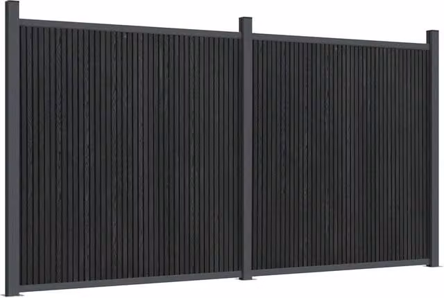 Berkfield Home Grey WPC and Aluminium Opaque Rectangular Fence Panel, W: 353 cm, H: 186 cm
