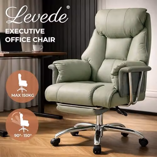 Levede Executive Office Chair in Green with Footrest, Ergonomic PU Leather Recliner and 360 Degree Swivel – 6