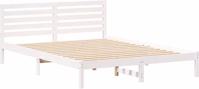 Berkfield Home White Solid Pine Wood Bed with Headboard W/D/H: 160 x 210 x 80.5 cm