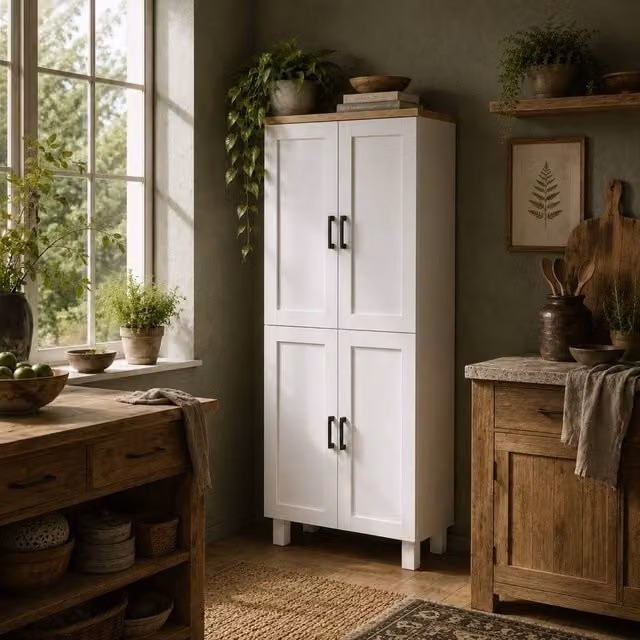 Wyld Haus Ludo White 4 Door Freestanding Kitchen Pantry Cabinet, H 170.5 x W 60.0 x D 30.0 cm