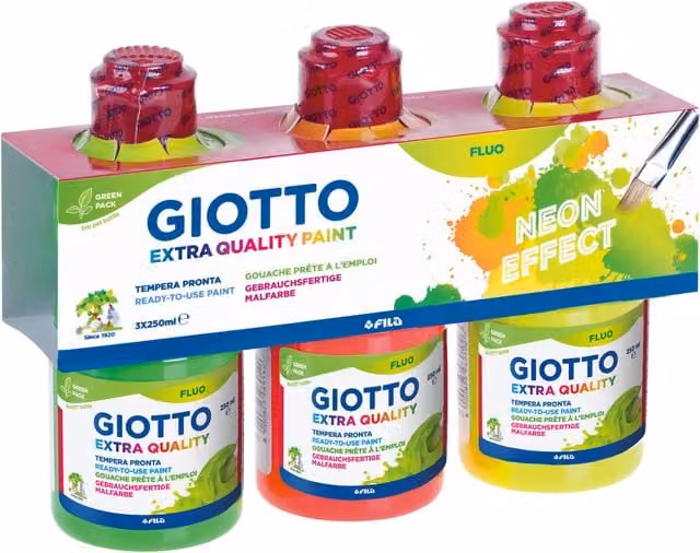 Giotto Extra Quality Fluo Paint Set, Multi Colour, 3 x 250ml