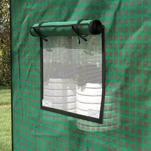 Outsunny Green PE Greenhouse Cover Replacement with Door and Mesh Windows, W: 140 cm, D: 73 cm, H: 190 cm – 6