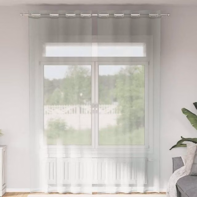 Berkfield Home Grey Transparent Voile Fabric Panel Curtains with Eyelets, 2 Pack, W: 140 cm, H: 300 cm – 1