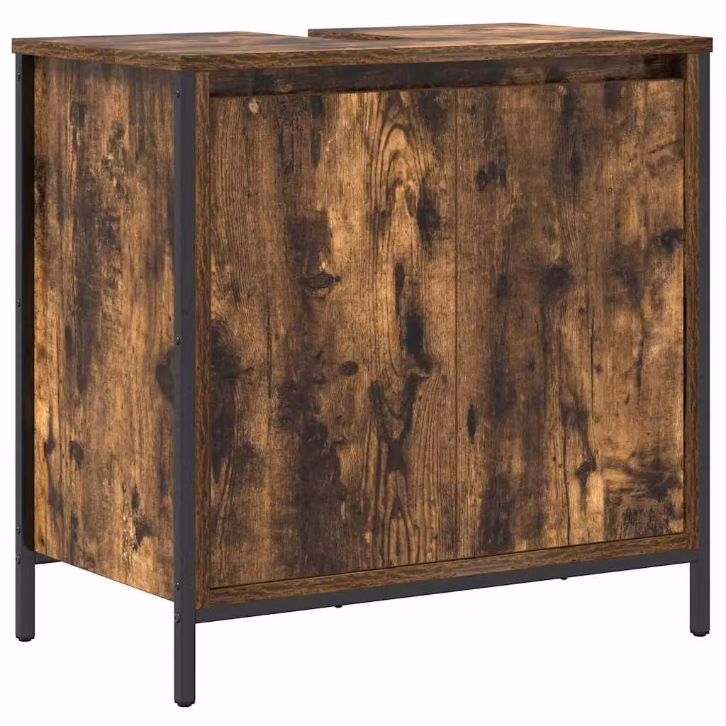 Berkfield Home Modern Smoked Oak Bathroom Basin Cabinet in Brown, W/D/H: 60 x 34.5 x 60 cm – 2
