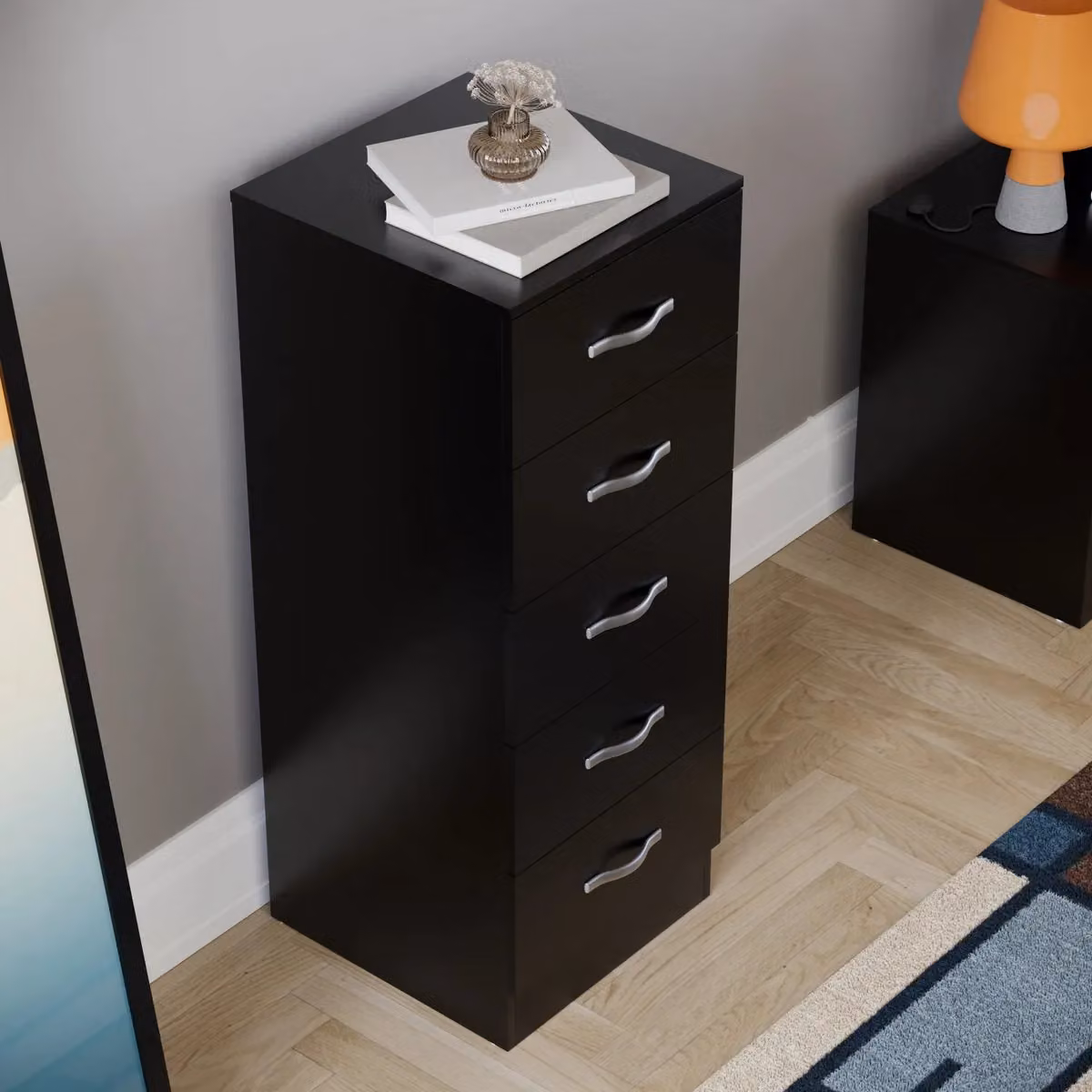 Vida Designs Riano 5 Drawer Narrow Chest Storage in Black – 4
