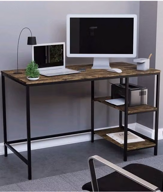 Vida Designs Brooklyn Industrial Computer Desk with 2 Shelves in Brown