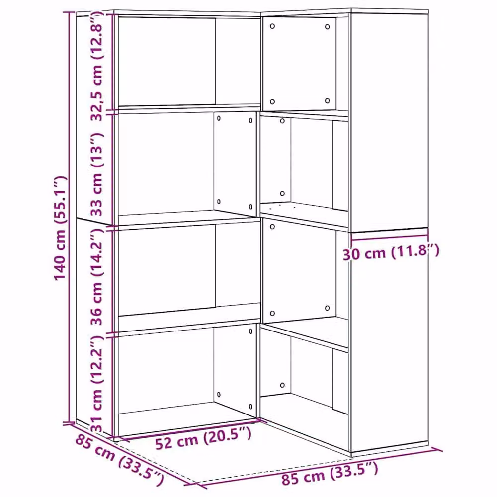 Berkfield Home Modern Corner Cabinet in Black Oak with Adjustable Shelves, H 140.5 x W 30 x D 30 cm – 7