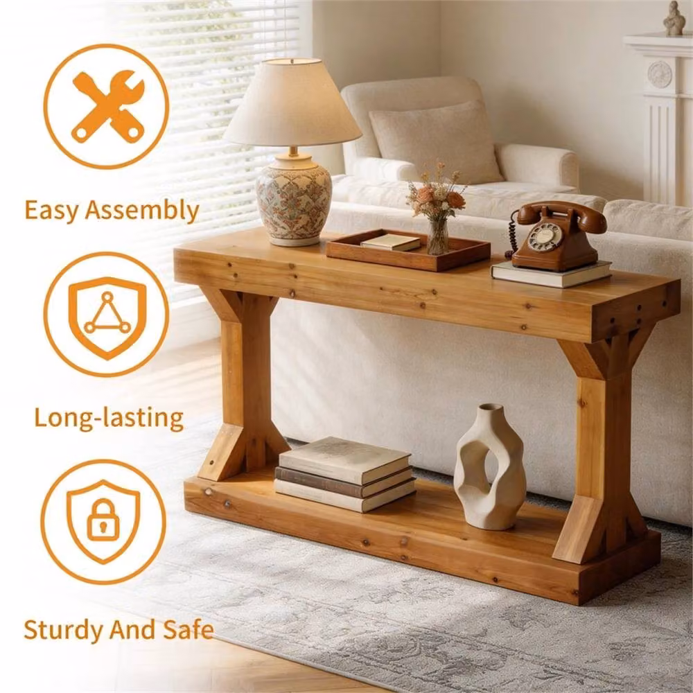 Nordara Rustic Brown Solid Wood Trestle Console Table – 3