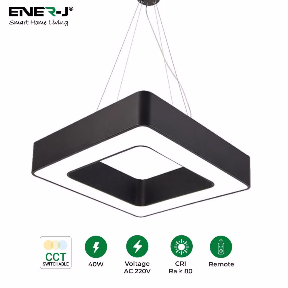 ENER-J Modern LED Ring Pendant Light in Black with Remote Control, 80 cm – 4