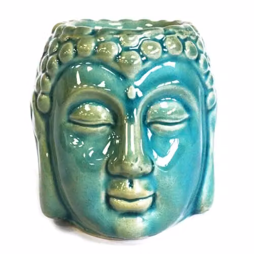 KDMD Ceramic Buddha Head Tealight Oil Burner in Blue and Green – 1