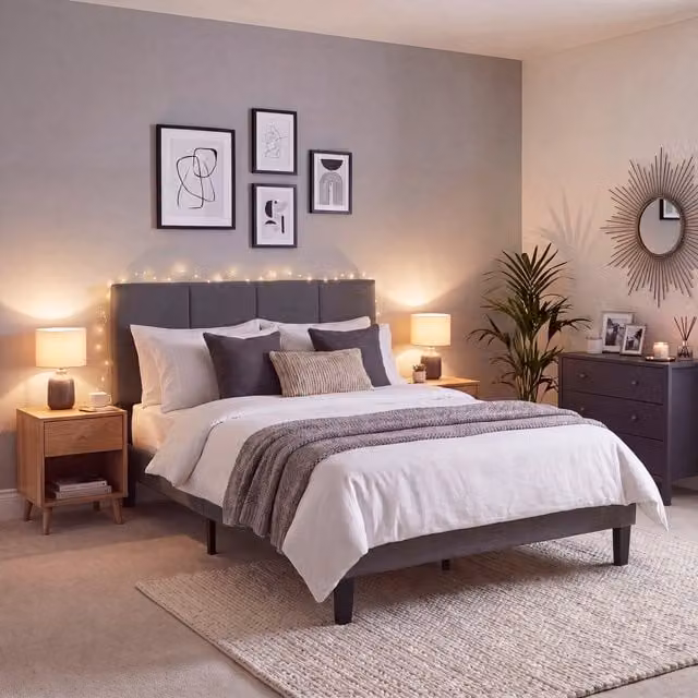 Vida Designs Modern King Size Upholstered Bed in Dark Grey