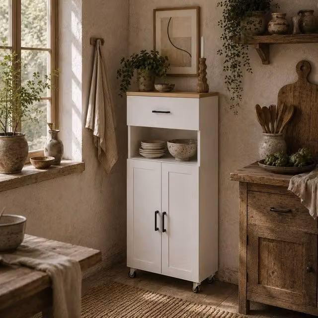 Wyld Haus Yoelna White Nordic Sideboard with 1 Drawer and 2 Doors, W: 130 cm, H: 60 cm, D: 42 cm