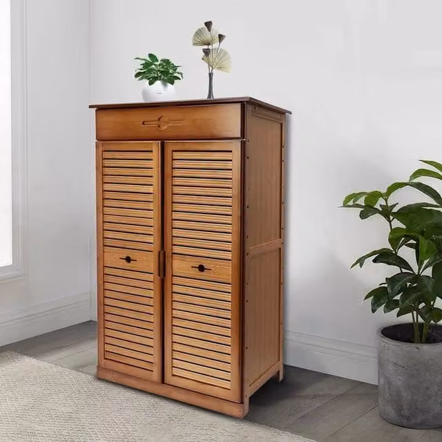 KORVIXA 5-Tier Dustproof Shoe Rack Cabinet in Brown, W/H: 90.0 x 102.0 cm – 1