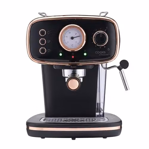 Cooks Professional 15-Bar Retro Espresso Coffee Machine with Steam Wand and 1.2L Removable Water Tank in Black and Copper – 4