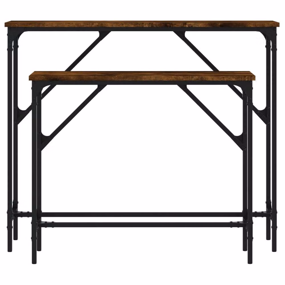 Berkfield Home Set of 2 Smoked Oak Industrial Console Tables in Brown – 4