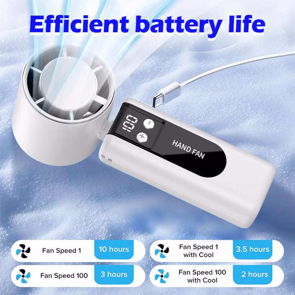 Dyzi Portable Handheld Cooling Fan with 2000mAh Battery and USB-C Charging, White – 4