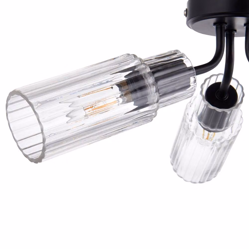 First Choice Lighting Portland Set of 2 Modern Black and Transparent Glass Flush Ceiling Lights – 2