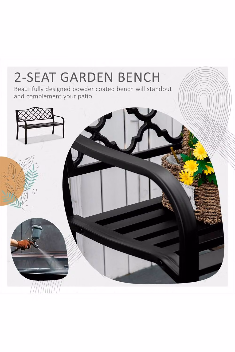 ERGOVEXA Antique Style Outdoor Cast Iron Front Porch Bench in Brown – 3