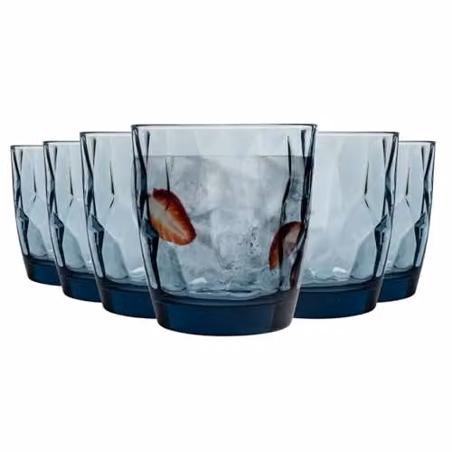 Bormioli Rocco Diamond Geometric Blue Glass Tumblers, 300ml, Pack of 6