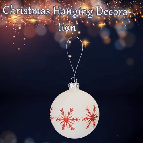 VFM e-Store Red and White Floral Glass Christmas Hanging Bauble Decoration, W: 10 cm, D: 8 cm – 2