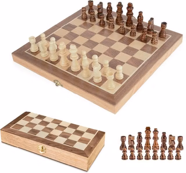 Toyrific Brown and Green Wooden Folding Chess Board Game Set