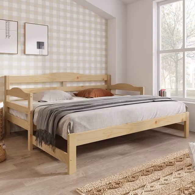 BTM Single Daybed Cabin Bed with Trundle Guest Bed Frame in Light Oak, W/D/H: 190 x 90 x 73 cm
