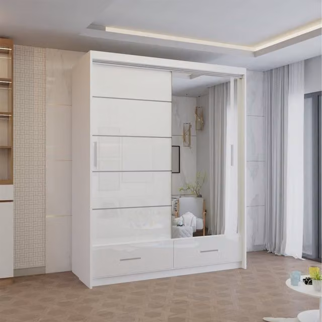 Sliding Wardrobes 4 u Kyoto High Gloss Sliding Door Wardrobe in White, Width: 150 cm