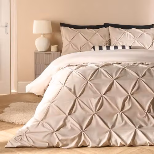 OHS Microfibre King Size Duvet Cover and Pillowcase Set in Beige, W/D/H: 180 x 200 cm, Pillowcase: 50 x 75 cm