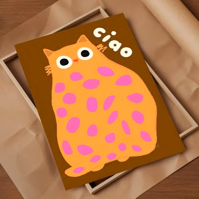 The Paper Tail Ciao Multicolour Cat Art Print, H 29.7 cm x W 21.0 cm