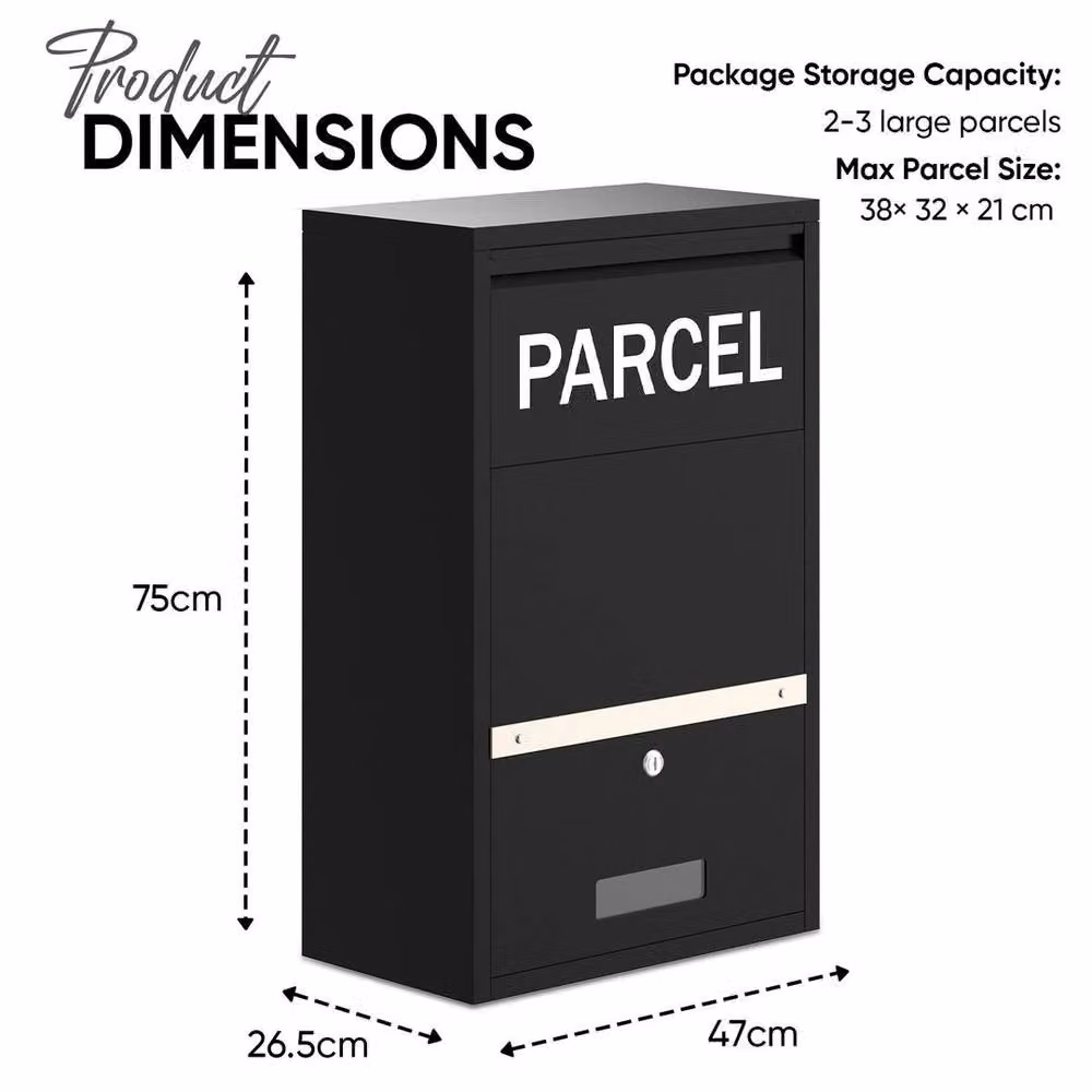 SPETLEK Black Metal Outdoor Parcel Drop Box with High Capacity for Garden Use – 2