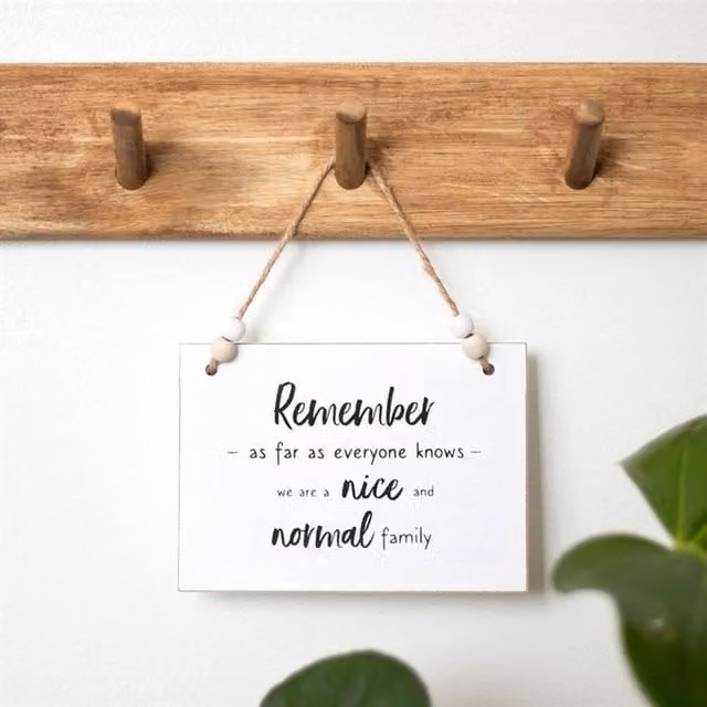 Uniqueful Nice & Normal Family Hanging Sign, White Wood Wall Plaque, W: 15 cm
