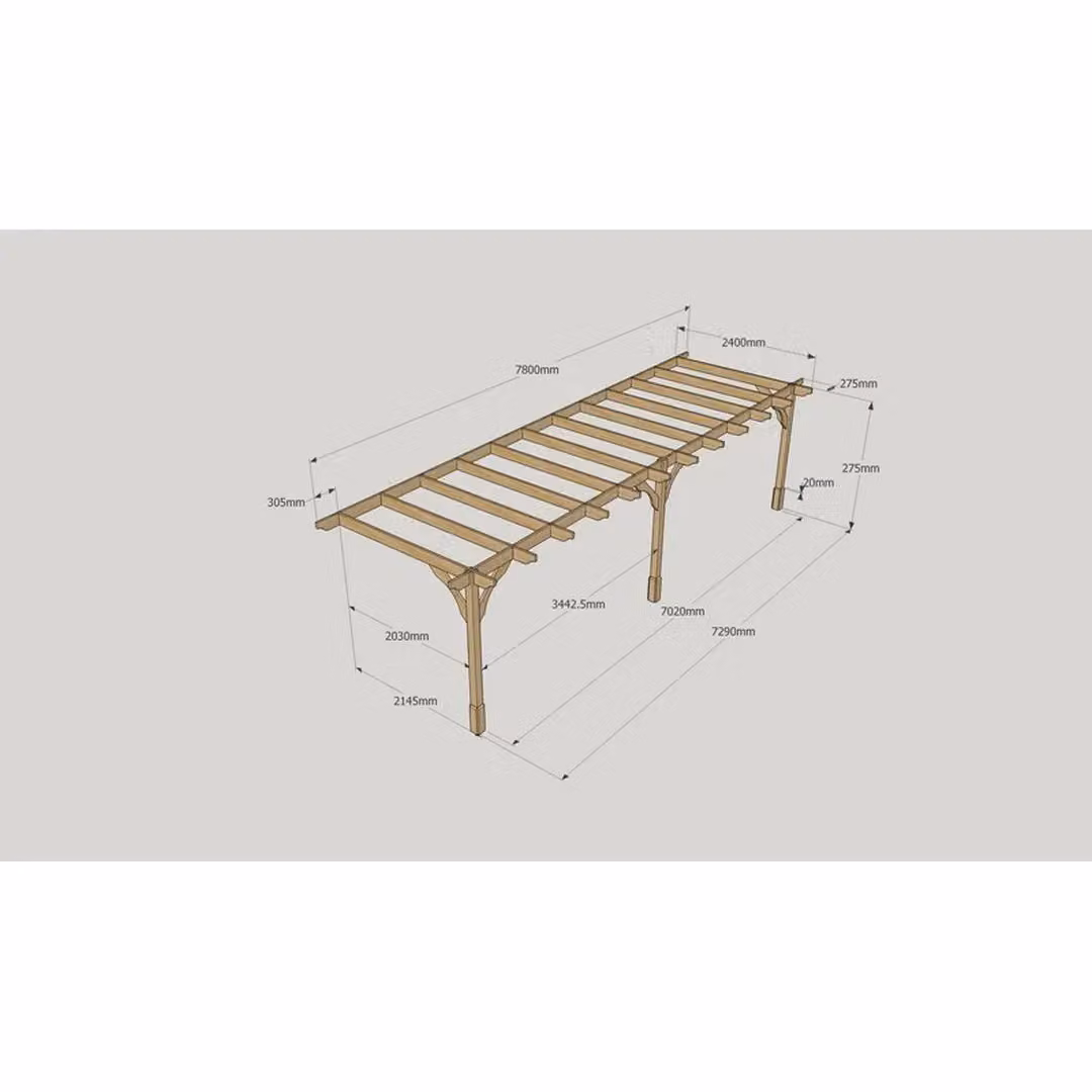 Rutland County Garden Furniture Ltd Premium Wall Mounted Lean-to Pergola with 3 Posts, Brown, W: 780 cm, D: 240 cm, H: 270 cm – 5