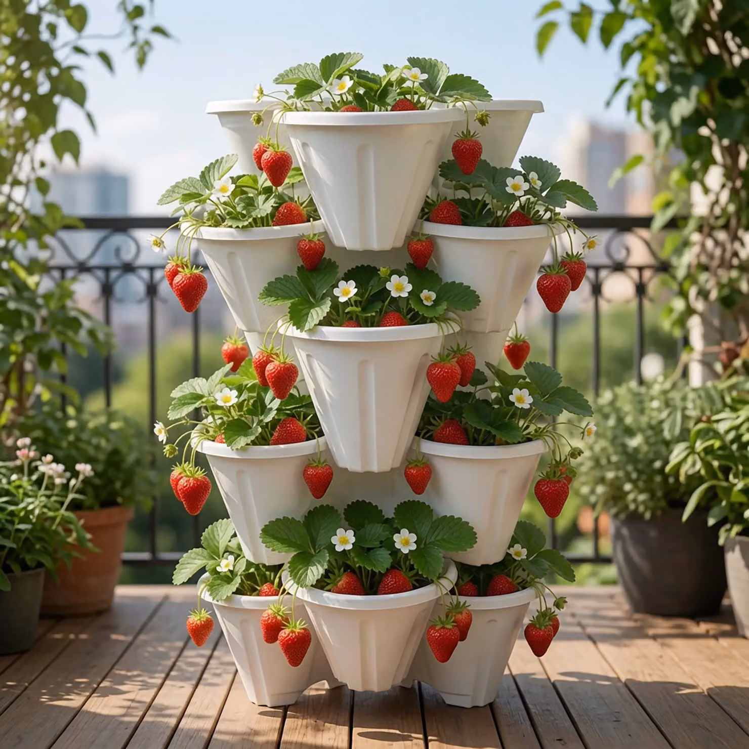 Simpa Stackable Tri-Pot Plastic Strawberry Planters, 6 Piece, White – 2