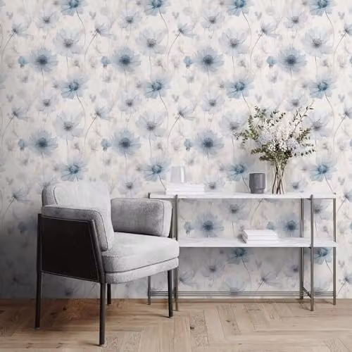 Muriva Lissa Flowers Blue and White Floral Botanical Matte Wallpaper – 2