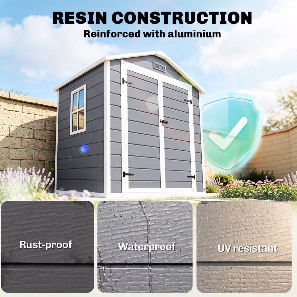 STILVORA Grey Garden Storage Shed with Lockable Double Doors and Gable Roof – 6