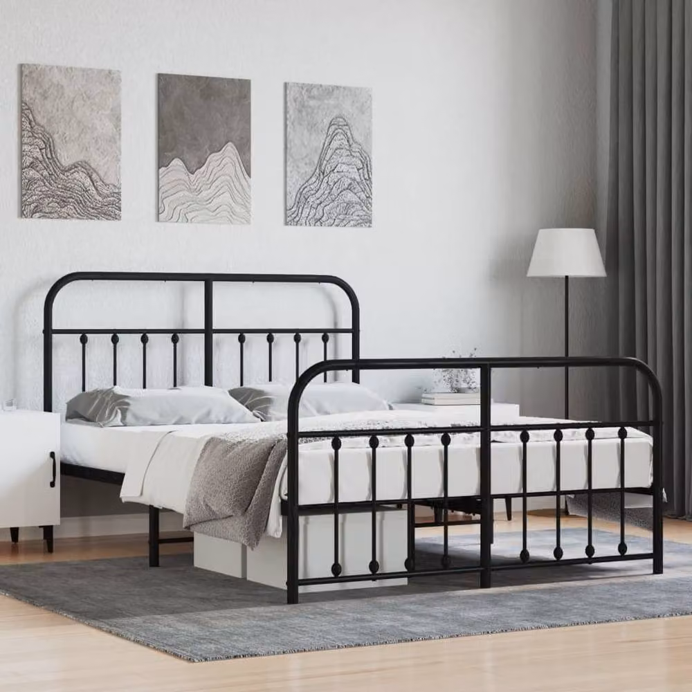 Berkfield Home Metal Bed Frame with Headboard and Footboard in Black, W/D/H: 140 x 200 x 146 cm – 2