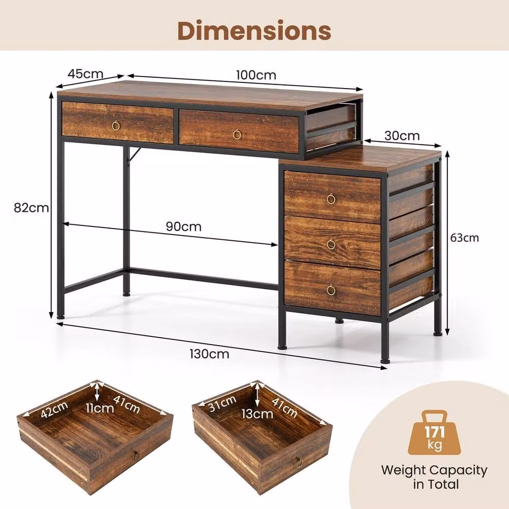 KORVIXA Industrial Writing Desk in Brown and Black, W/D/H: 100 x 100 x 82 cm – 2