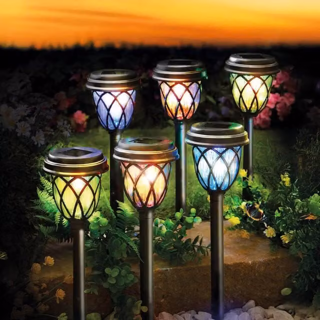 Coopers of Stortford Gainsborough Set of 6 Colour-Changing Solar Path Lights, Multicolour, H9.5 x W9.5 x L40 cm