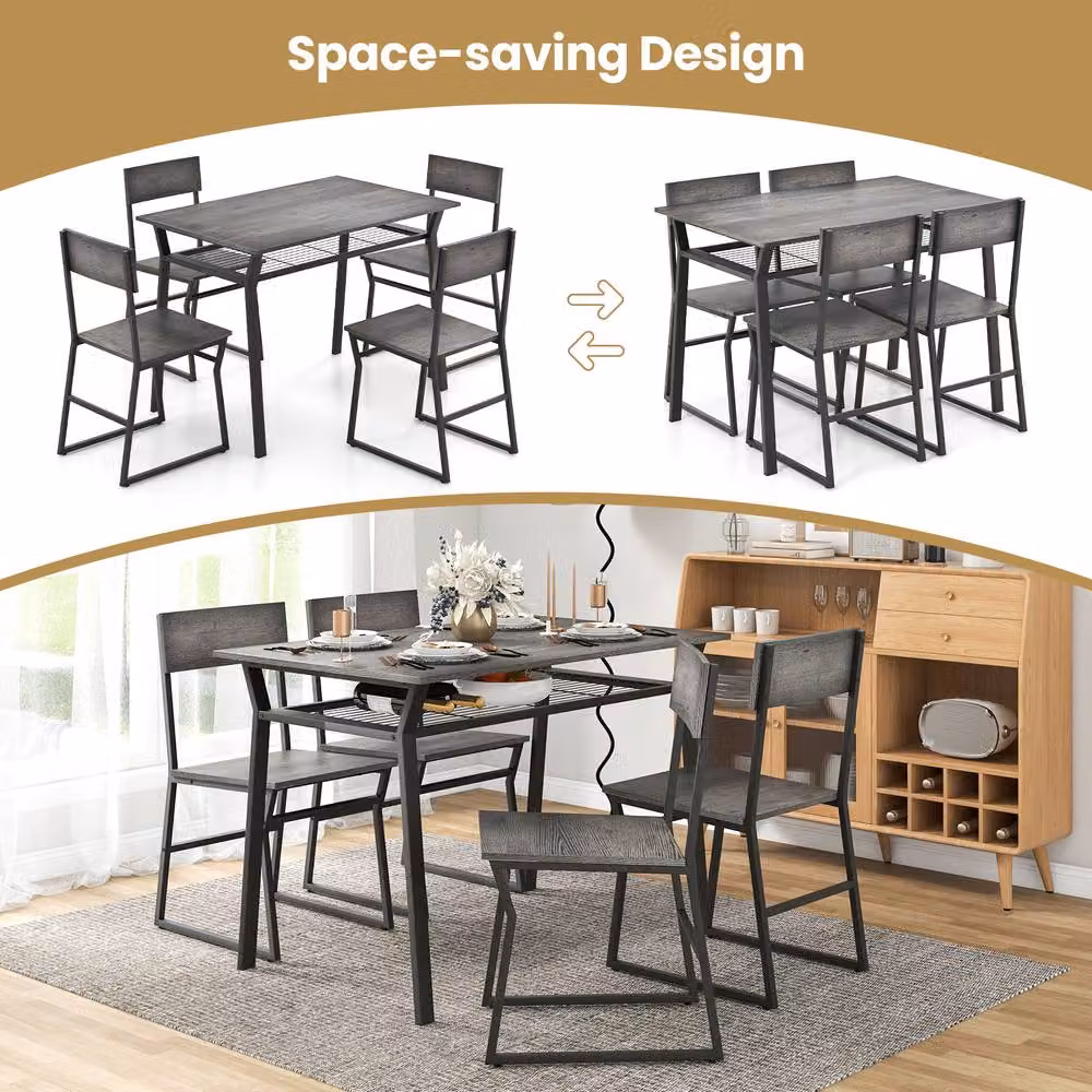 Costway Industrial 5-Piece Dining Table Set with 4 Chairs in Grey – 3