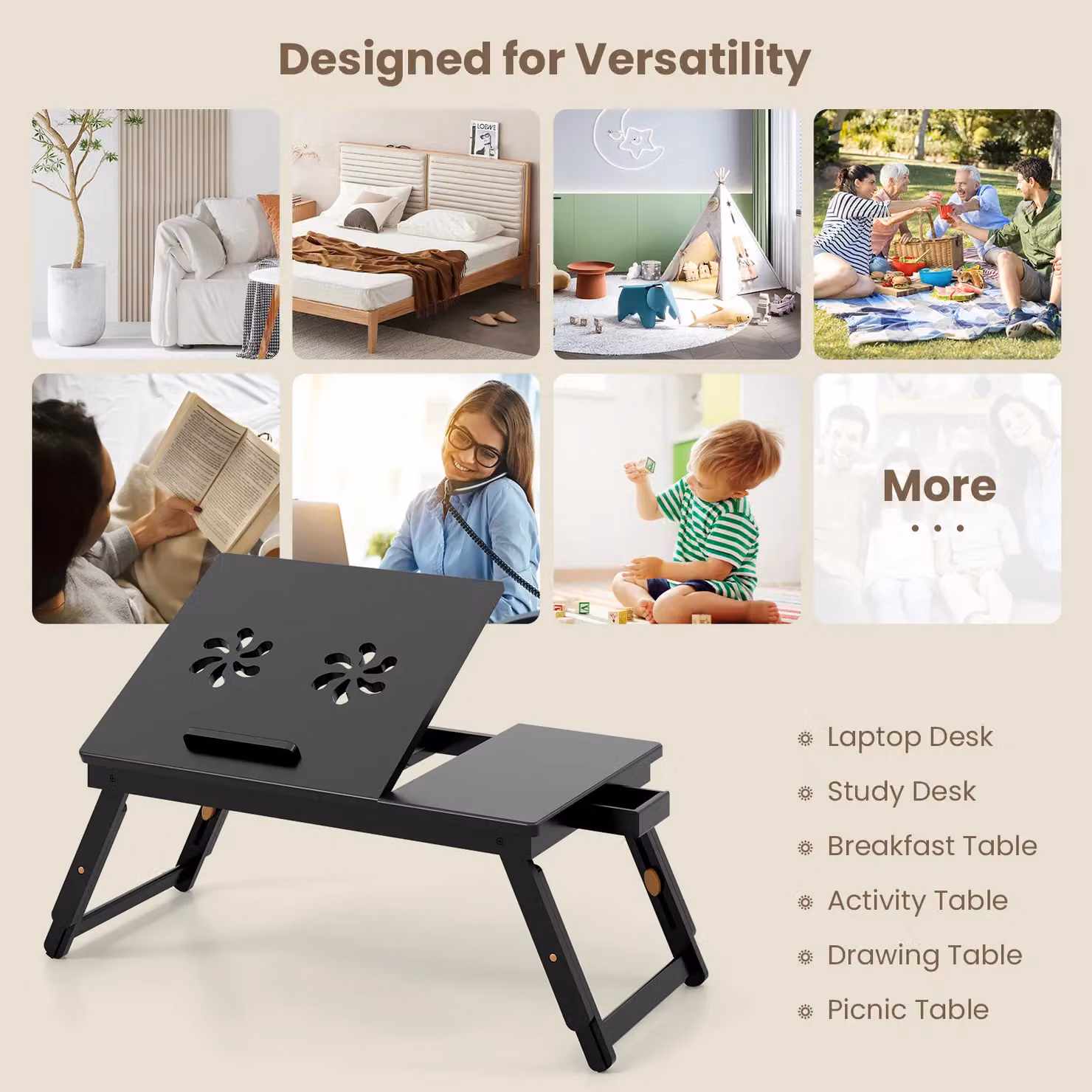 Gymax Tilting Laptop Tray Desk with Drawer in Dark Brown – 5