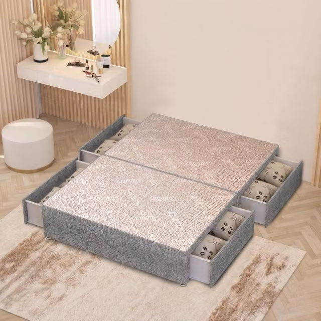 Somnior Beds Ltd Grey Silver Upholstered Fabric Divan Bed Base with 4 Drawers W/D/H: 180 x 200 cm