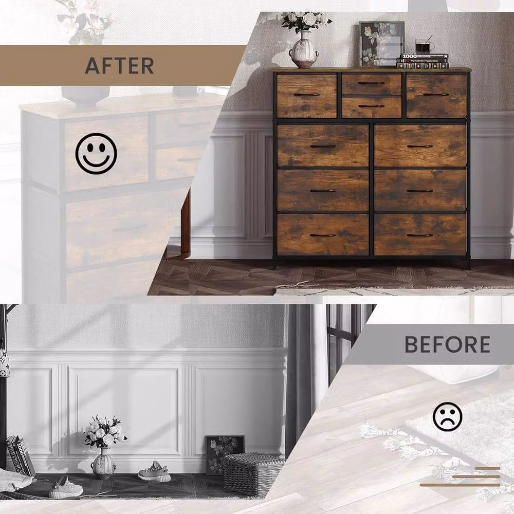 NESTLUNE 10 Drawer Metal Chest of Drawers Storage Unit in Brown and Black, W: 100 cm, D: 60 cm – 4