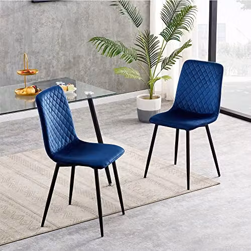 MCC Direct Set of 2 Lexi Velvet Fabric Upholstered Dining Chairs with Metal Legs in Blue – 2